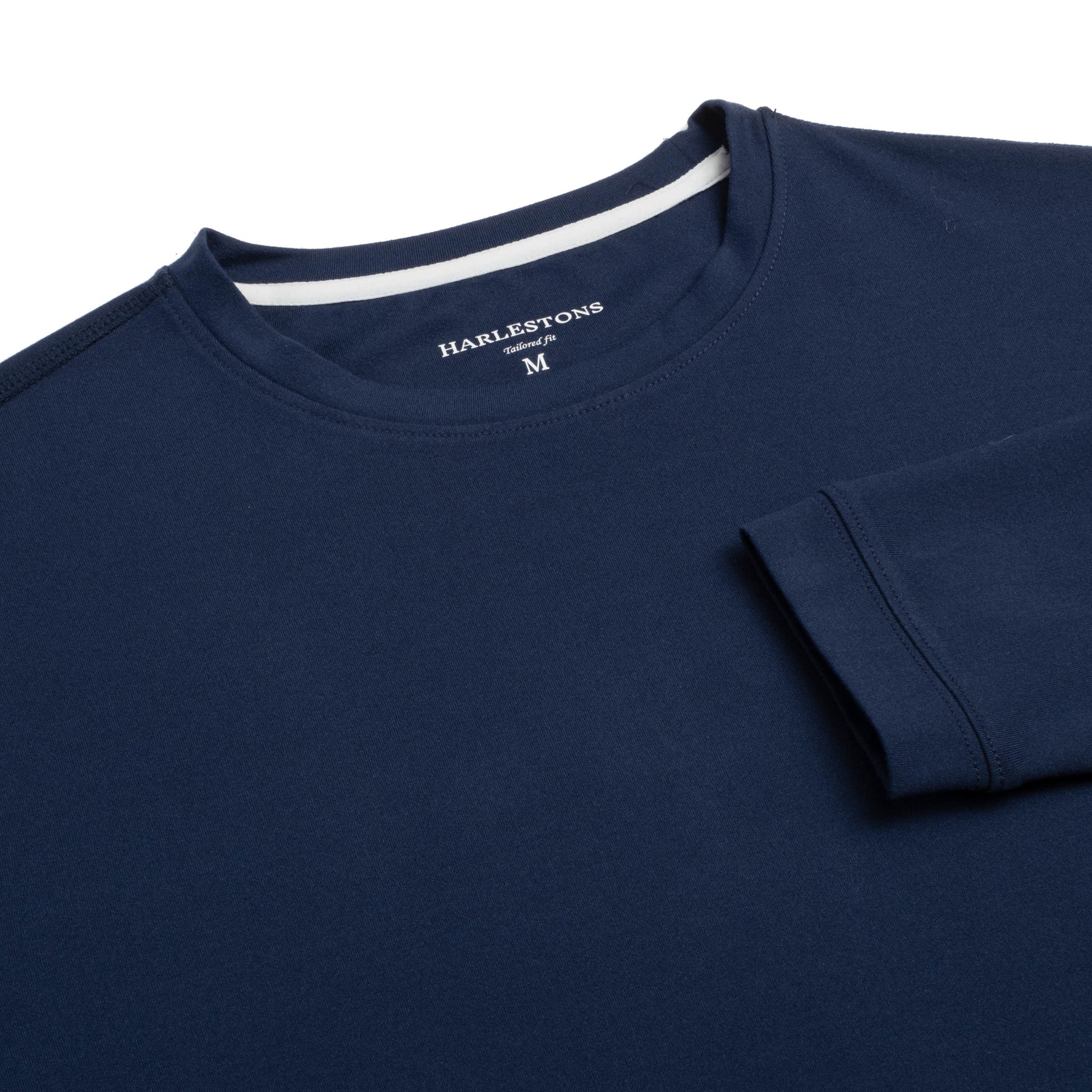 Close-up of The Surfside Longsleeve Tee scoop neck in Beaufain Blue color.