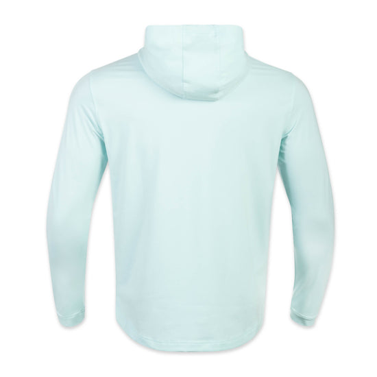 Back view of the Sport Hoodie in aqua color