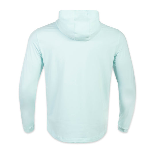 Back view of the Sport Hoodie in aqua color