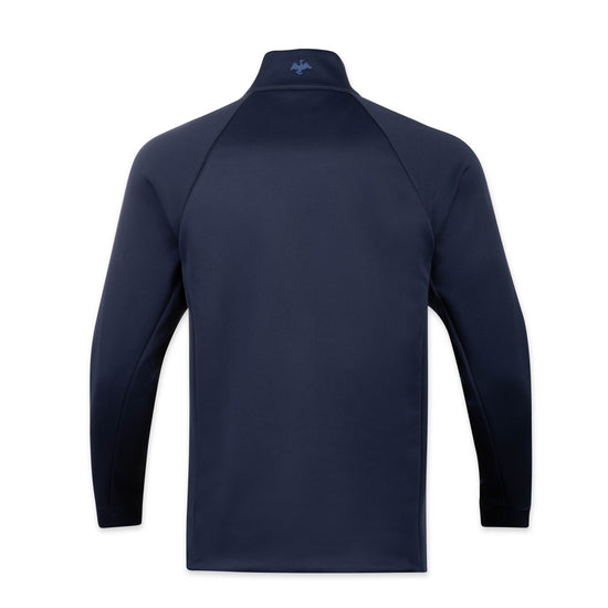 Back view of The Traveler Jacket in Beaufain Blue