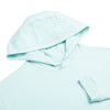 Close-up of the hood of the Sport Hoodie in aqua color.