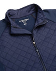 Close up of the Sport Jacket's neck area in beaufain blue and zipper closing the jacket.