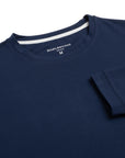 Close-up of The Surfside Longsleeve Tee scoop neck in Beaufain Blue color.