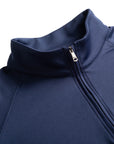 Close up of The Sullivans Pullover's neck area in Beaufain Blue.