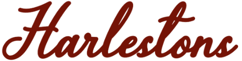 Harlestons Logo with transparent background and red font color.